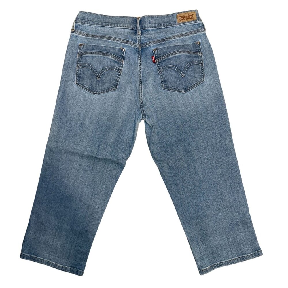Levis Straight Leg Capris Jeans Womens 8 Light Wash Blue Denim Logo Pockets - Picture 5 of 8